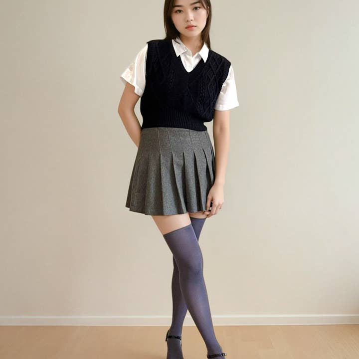 Nora Merino Wol Gekort Vest - Marine voor wholesale door Maison Mikumo