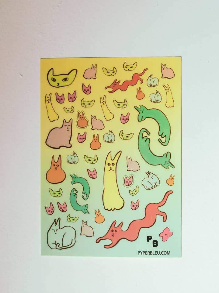 Goofy Cats Sticker Sheet for wholesale by PYPERBLEU