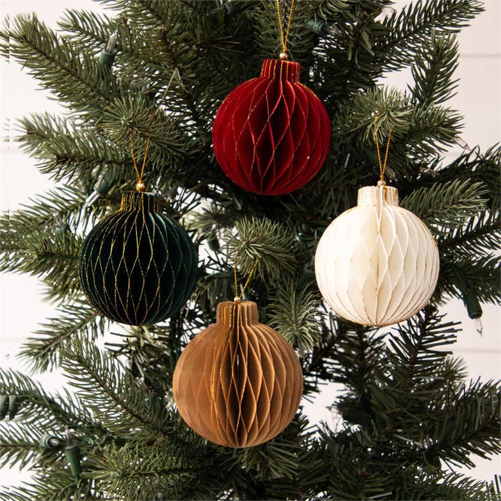 Audrey's Home & Gift - Wholesale Ornament Set - Gold Tipped Honeycomb Round Ornaments (Pk/04 Ast)3