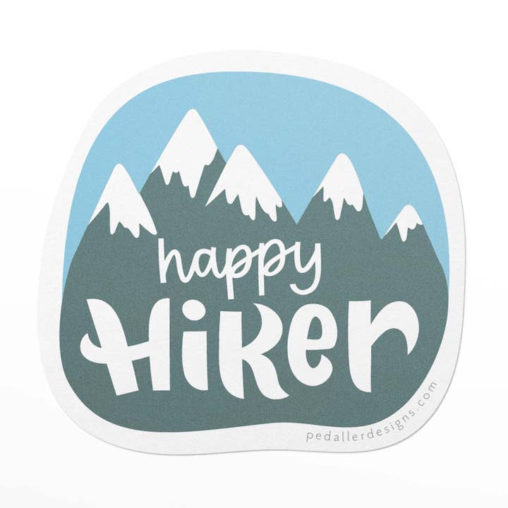 Happy Hiker Mountains Vinyl Sticker for wholesale by Pedaller Designs