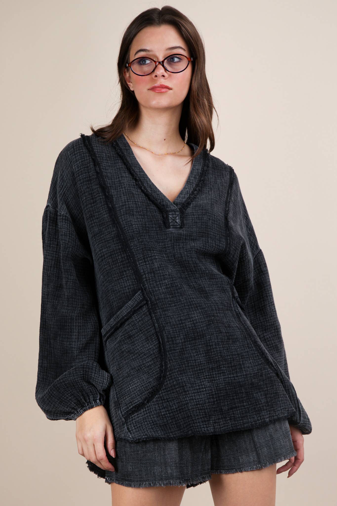 VERY J - Wholesale Shirt - Women's - NT12105-Washed Cotton Gauze Oversized Top0