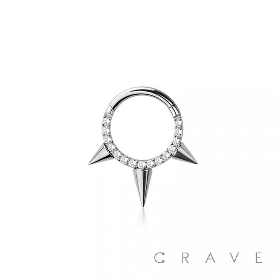 CRAVE - Wholesale Single Stone/Solitaire Ring - 316L SURGICAL STEEL CZ HINGED SPIKE SEGMENT RING1