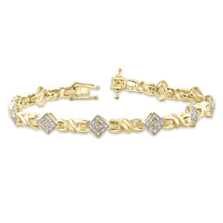 Bracelet en laiton plaqué or 14 carats avec diamants blancs, 7,25 pour la vente par JewelonFire