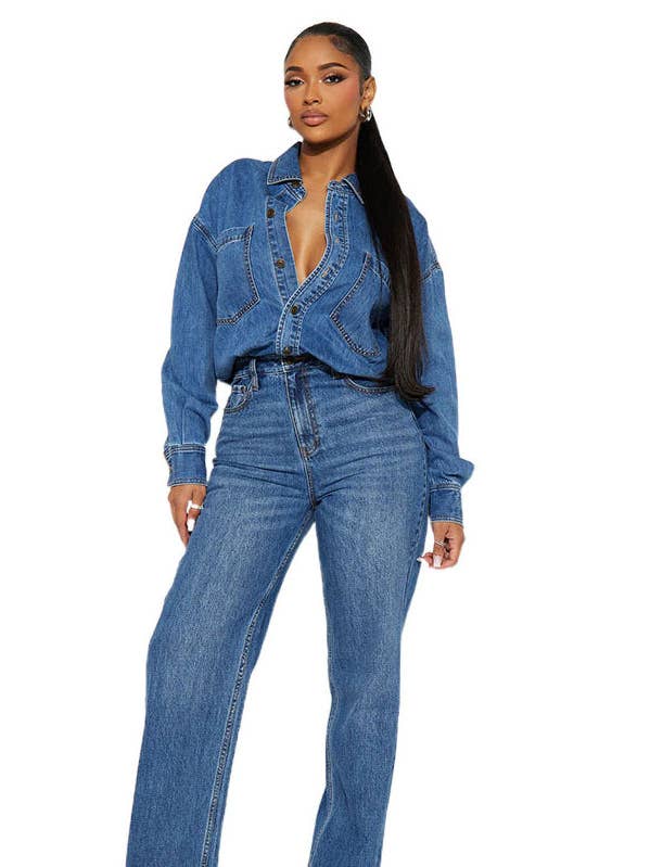 WOMEN FASHION DENIM LONG SLEEVES JUMPSUIT for wholesale by By Claude