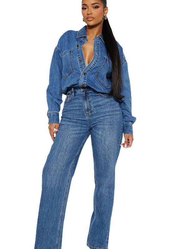 WOMEN FASHION DENIM LONG SLEEVES JUMPSUIT for wholesale by By Claude