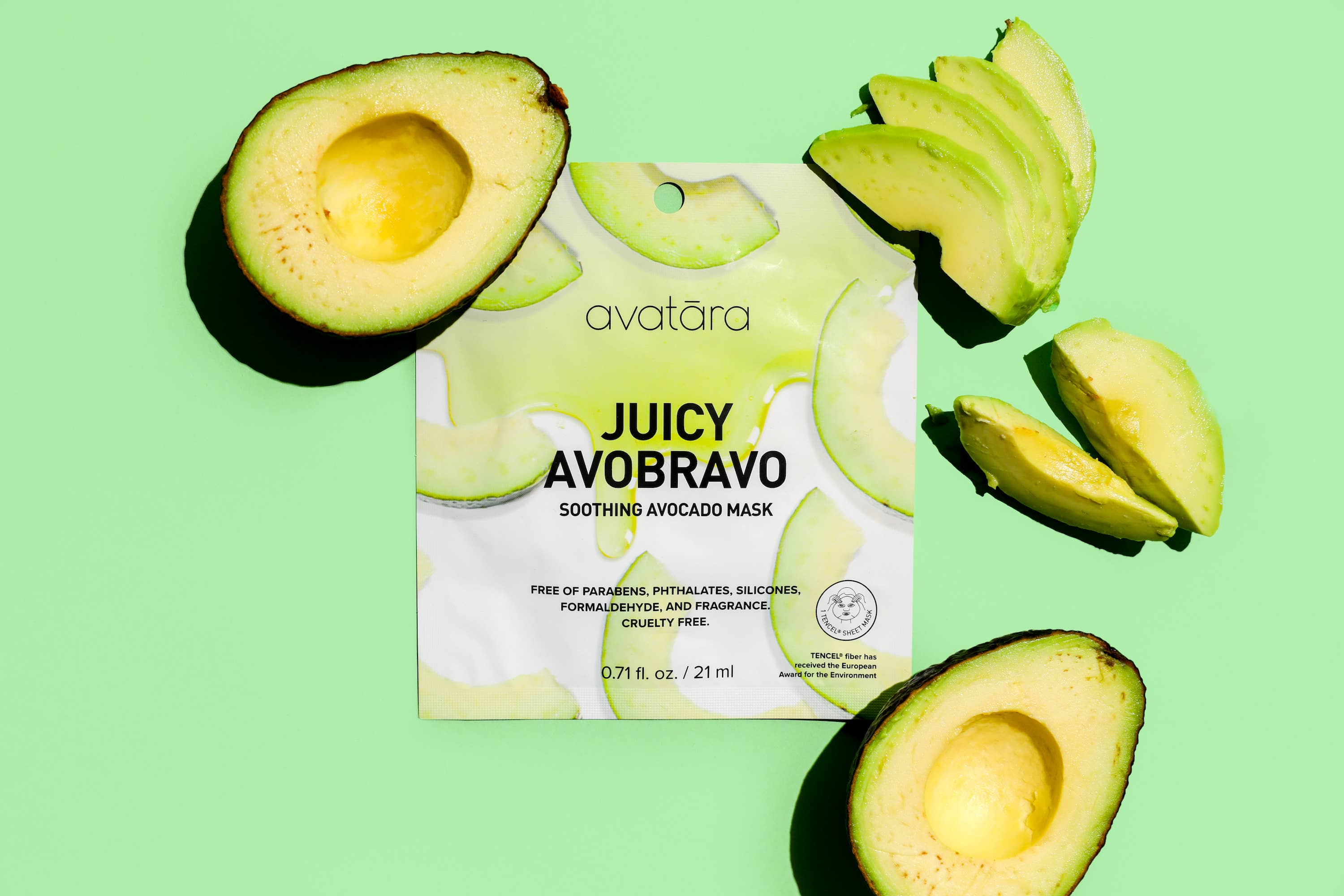 Avatara - Vente Masque pour le visage - Masque apaisant Juicy Avobravo en tissu à l'avocat1