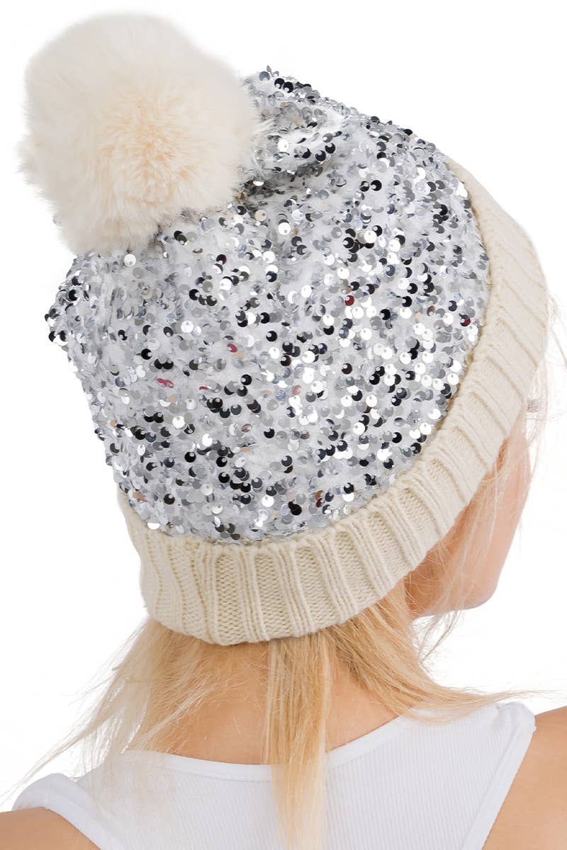 Cap Zone - Vente Bonnet – femme - Bonnet à pompon en tricot à paillettes métalliques Beazzled16