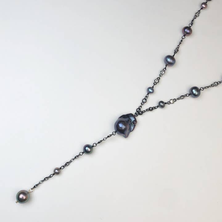 Peacock Pearl Lariat for wholesale by Oriana Lamarca Designs