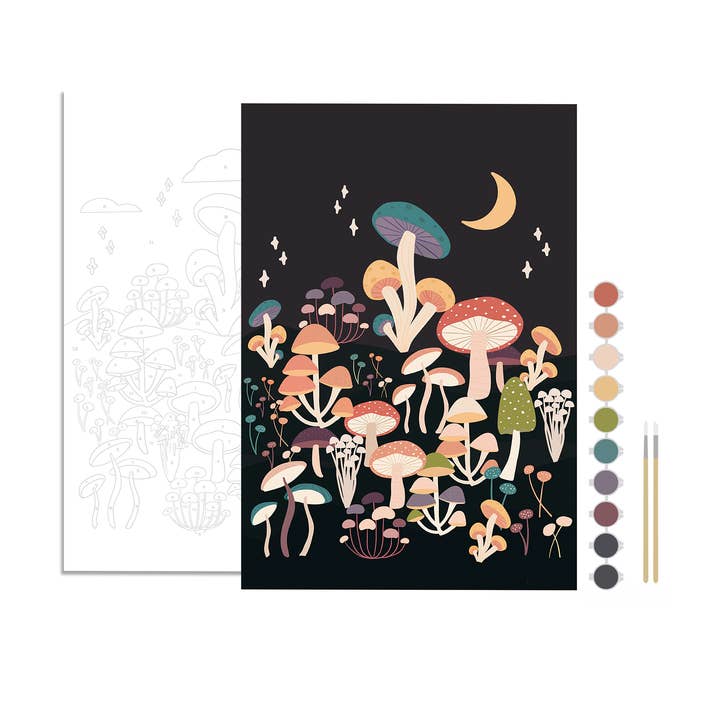 Breathe People - Wholesale DIY Craft Kit - Night Mushrooms Meditative Art Paint by Number Kit