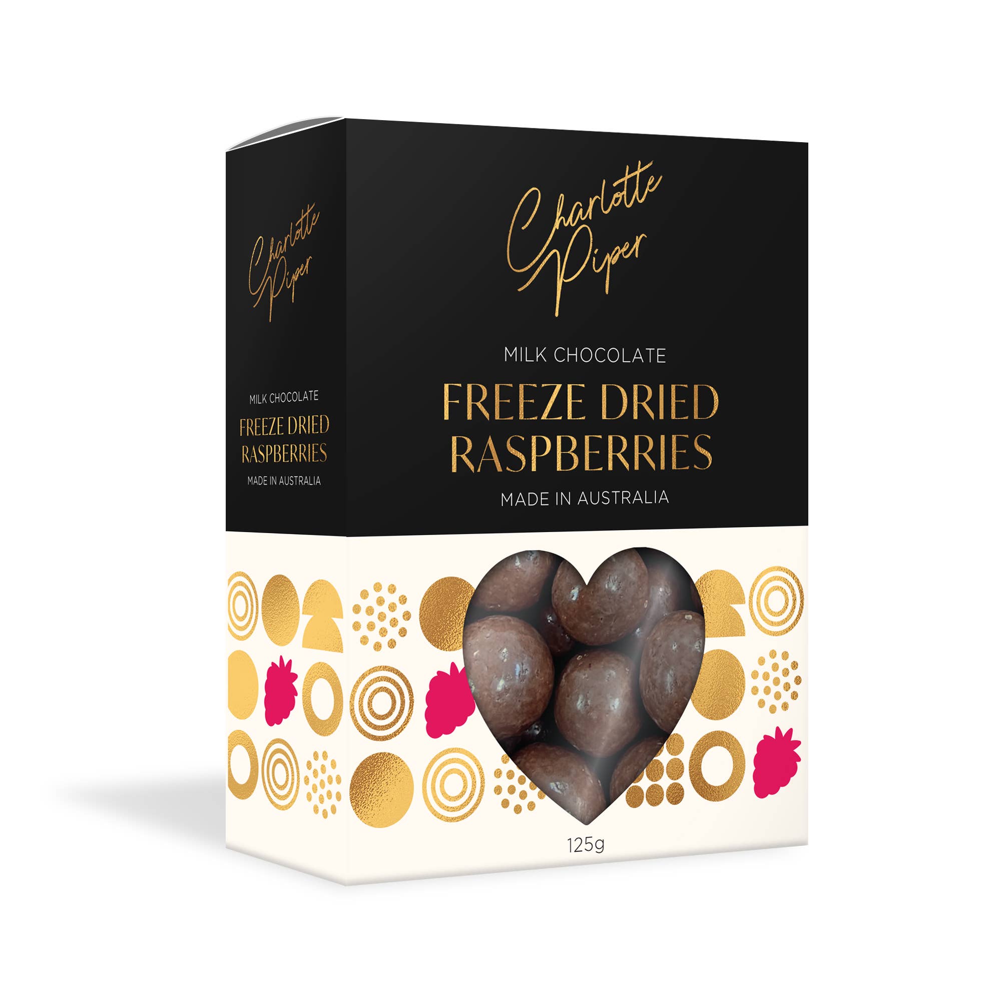 Charlotte Piper - Wholesale Chocolate - Milk Chocolate Freeze Dried Raspberries 125g (12) PRBM125