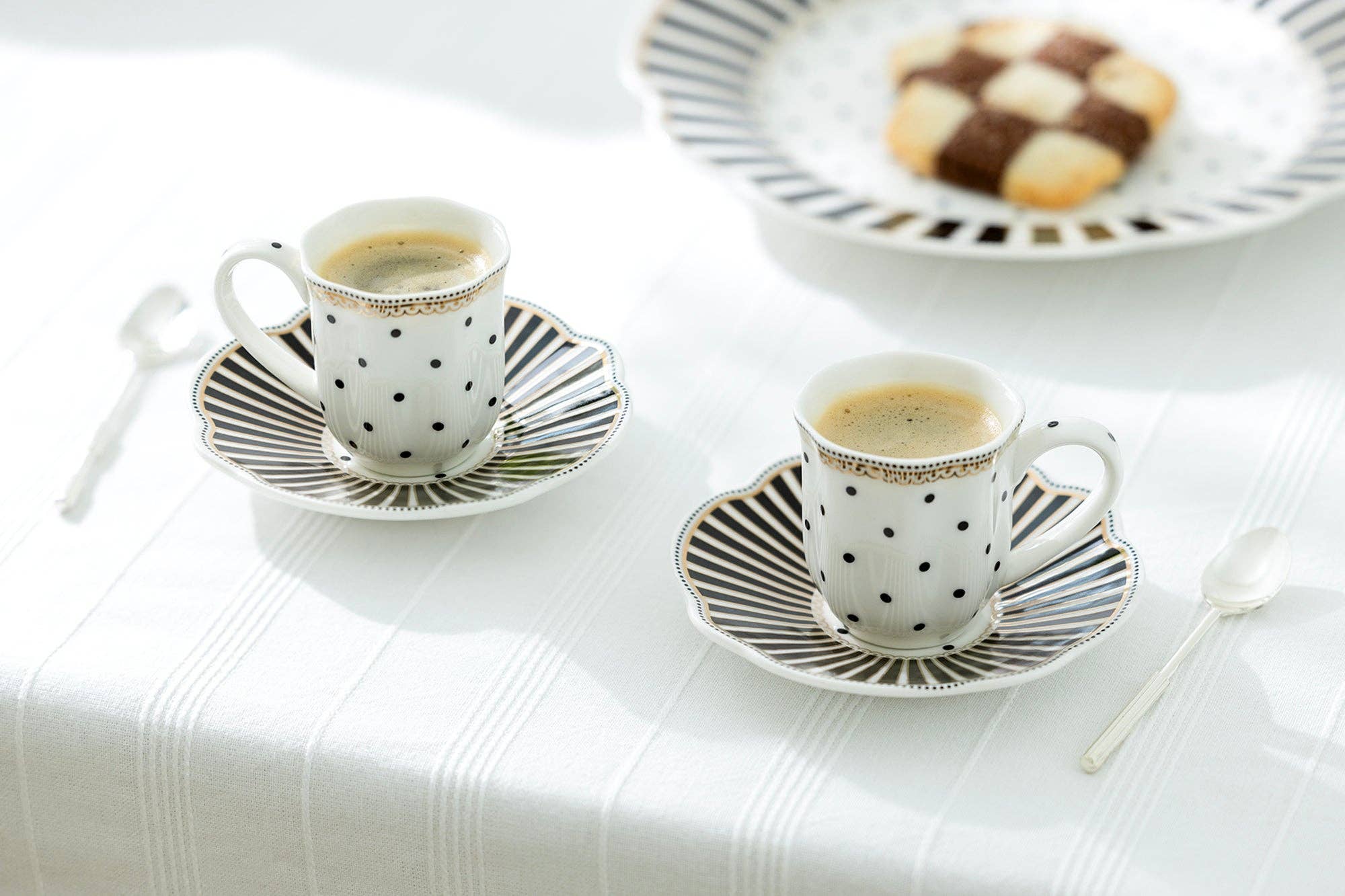 Grace Teaware - Wholesale Coffee/Tea Cup - Black Josephine Stripes Dots 2oz Demitasse Cups and Saucers1