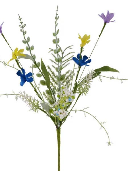 12"L FABRIC FLOWER/EVA LEAF/BEADS BUSH-BLUE/YELLOW/PURPLE-FH8194A2 for wholesale by General Wholesale Inc