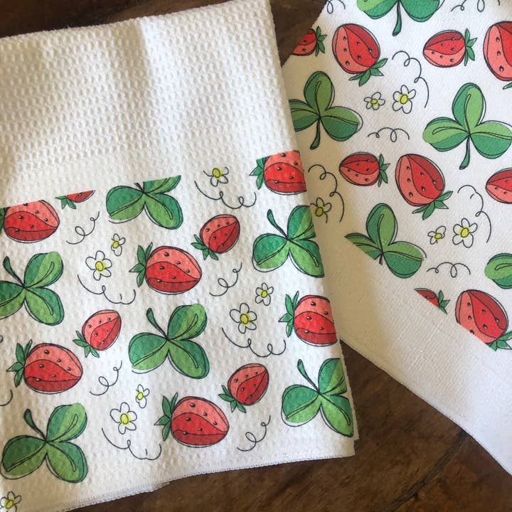 Summer Strawberry Dishtowel/ Washcloth set for wholesale by PDX Flower Power