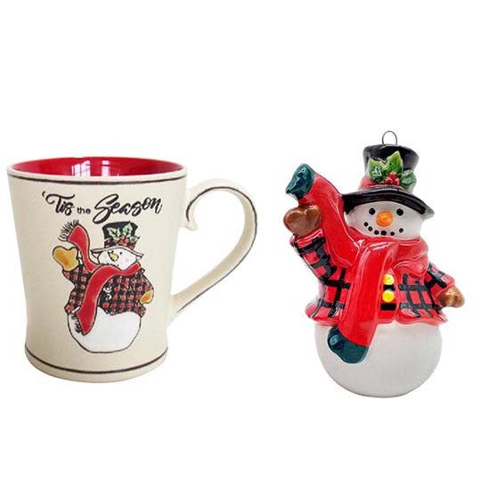 Buffalo Check Snowman Holiday 16oz Mug / Ornament CHRISTMAS for wholesale by Blue Sky Clayworks