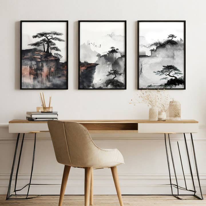 Small Framed Pictures | Set of 3 Asian Inspired Wall art Prints for wholesale by About Wall Art