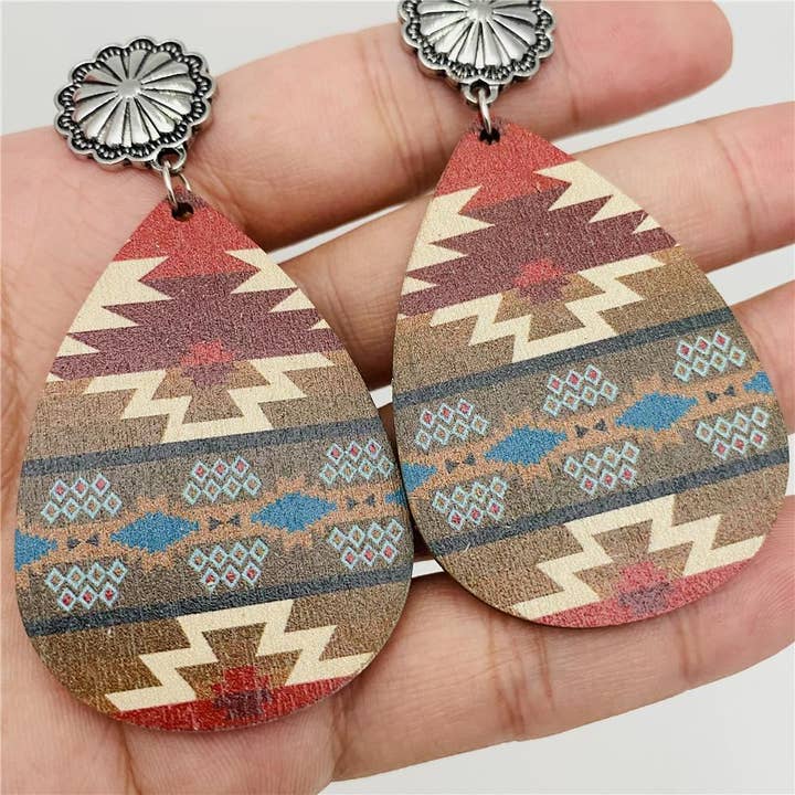 Mio Queena - Wholesale Dangle Earrings - Western Style Wooden Vintage Metal Ear Stud Earrings - WJ