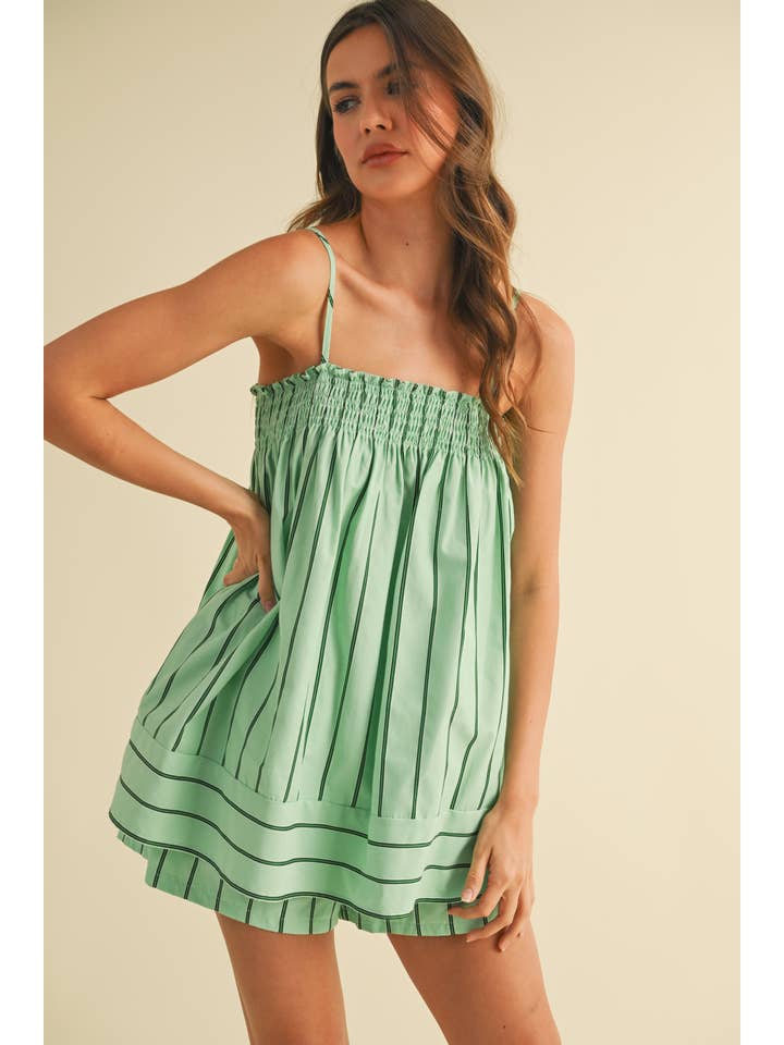 Klesis - Wholesale Lounge Set - Women's - IST5891 STRIPED SLEEVELES TUNIC TOP AND SHORTS SET