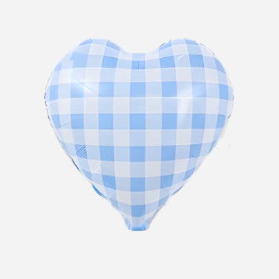 Gingham Blue Heart Foil Balloon for wholesale by Partybarco