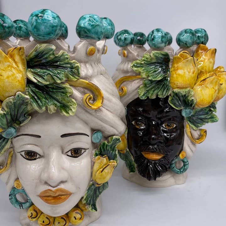 DD Ceramiche Siciliane - Wholesale Decorative Figurine - Moor's Heads Tulips Caltagirone Ceramic cm H.30 L.23 Artisan10