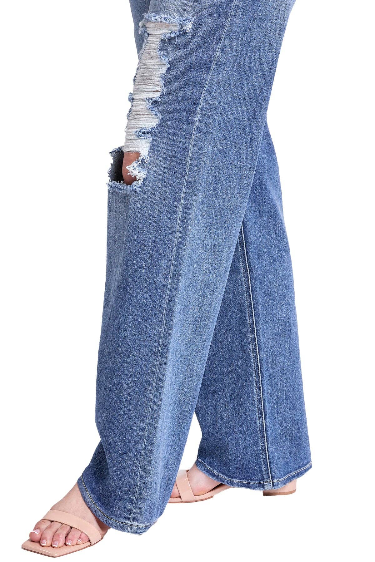Ripped Medium Wash Jean large taille haute déchiré Hailey en vente sur Faire4