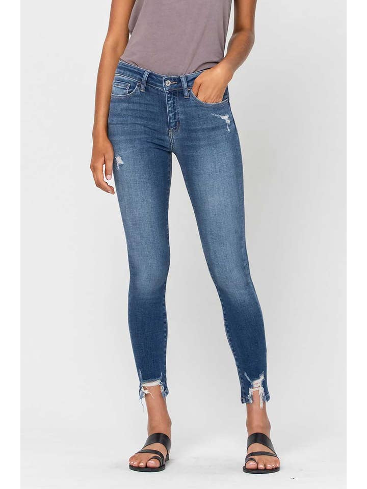 PORTUGAL MID RISE DISTRESSED CROP SKINNY JEANS T5115 for wholesale on Faire