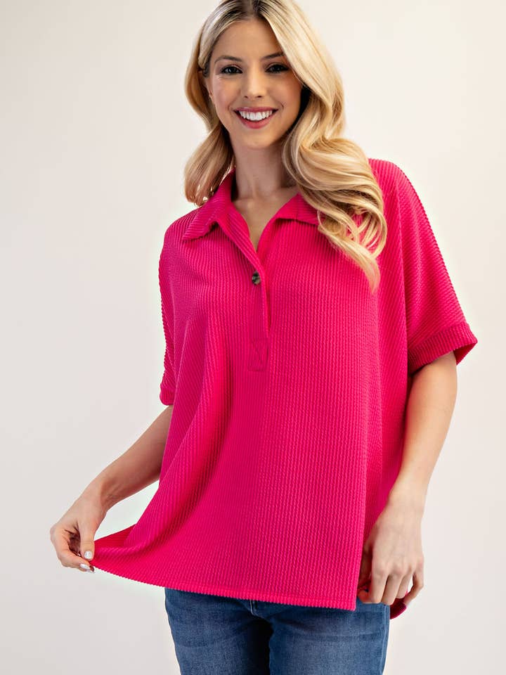 Celeste Clothing - Vendita all'ingrosso Top in maglia - Donna - TOP A COSTE TAGLIA FORTE CON COLLETTO E MANICHE CORTE - CT2391311