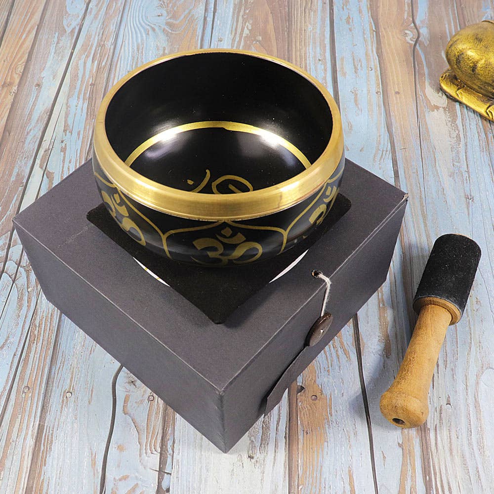 Natures Artifacts Inc - Wholesale Meditation Supplies - Om Script Singing Bowl in a Gift Box1