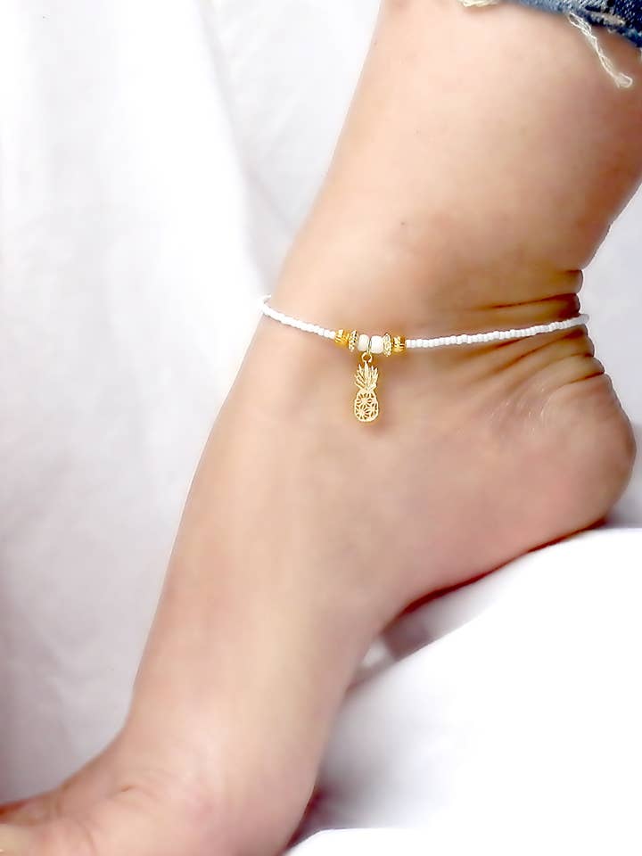 Pineapple Gold Charm Anklet Summer Ankle Bracelet Festival for wholesale by AnkletAllure