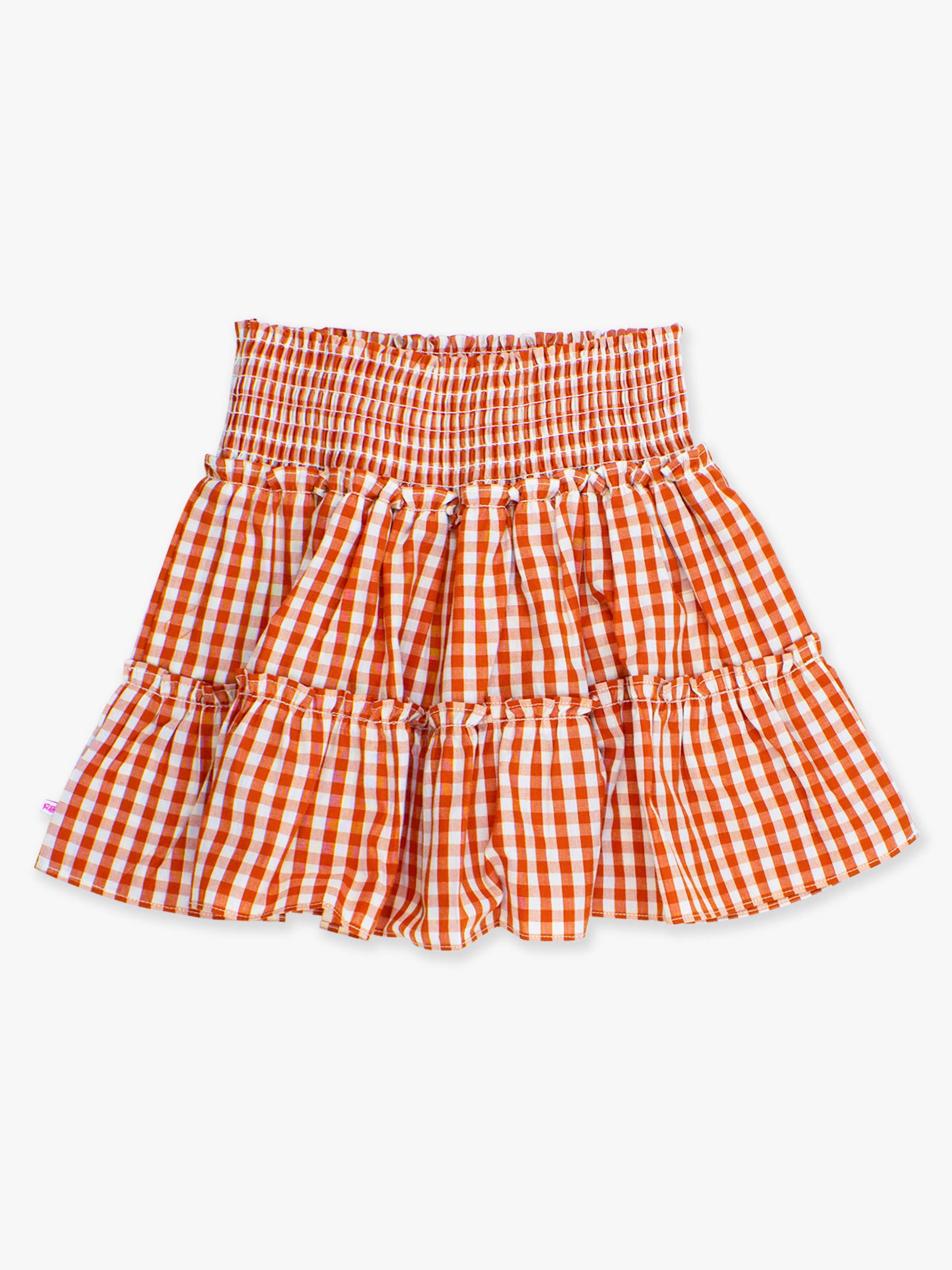 Orange Girls Classic Rust Gingham Smocked Twirl Skirt for wholesale on Faire5
