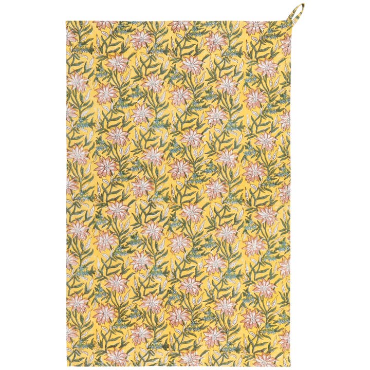 Clematis Block Print Dishtowel for wholesale by Danica Heirloom