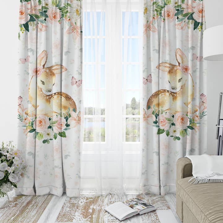 Floral Deer Blackout Curtains for wholesale by Empowering Decor