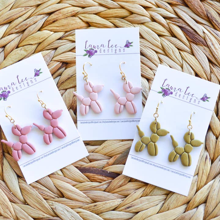 Balloon Dog Clay Earrings || You Choose Color for wholesale by Laura Lee Designs