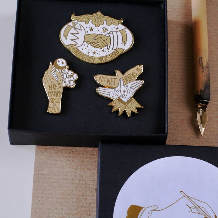 Laura Crow Illustration – wholesale Lapel pin/button – The Bronte Sisters Enamel Pin Set of Three1