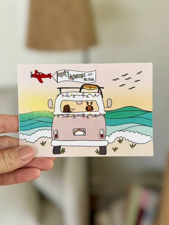 Carte de Noël au coucher de soleil en bord de mer pour la vente par Sierra Rehrer Designs