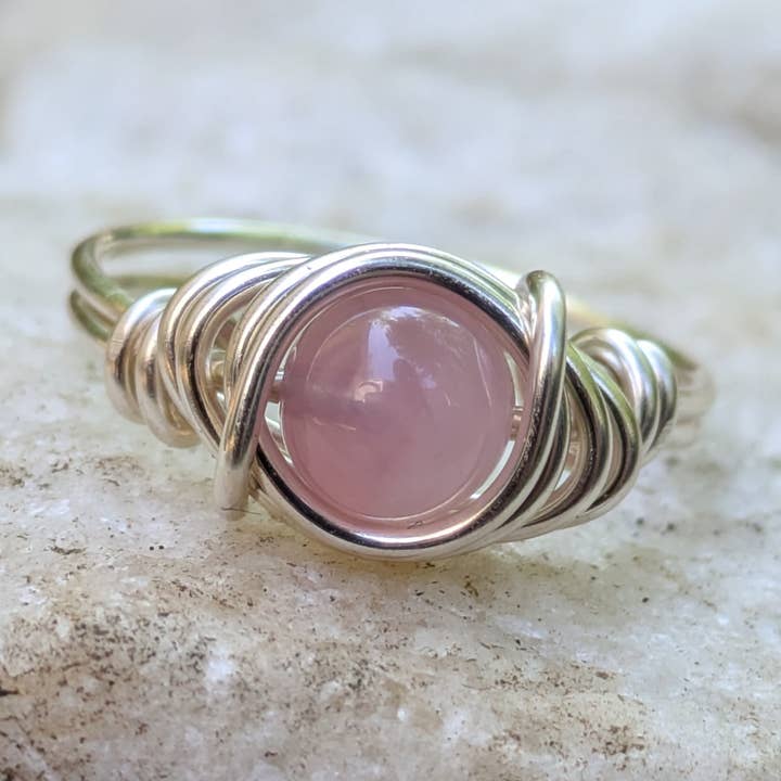 Silver Plated Rose Quartz Ring Crystal Boho Jewelry for wholesale by Distorted Earth