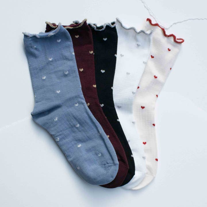 Meias com Folho em Algodão Misturado Mini Coração por atacado de Tiepology