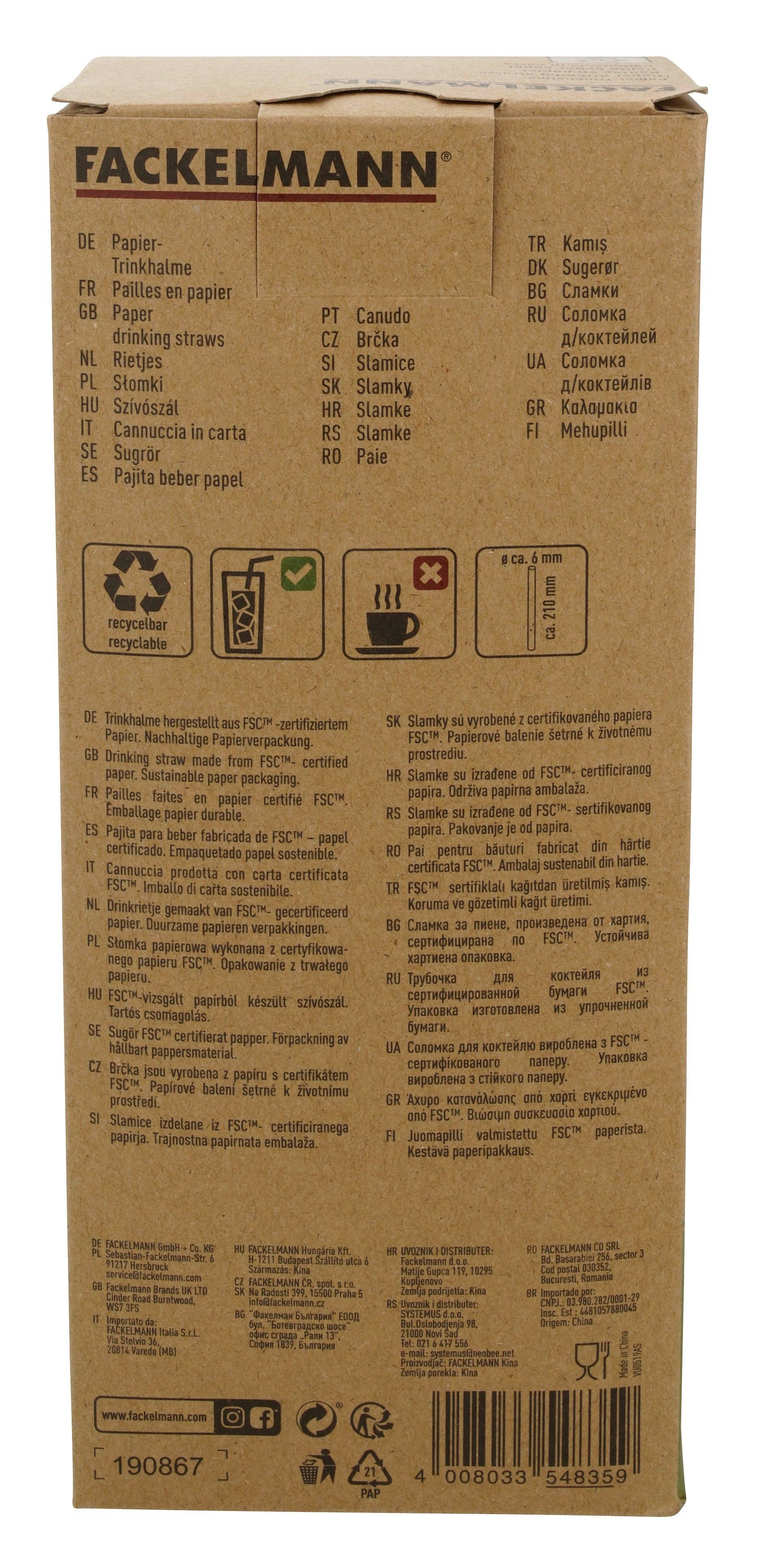 Fackelmann - Wholesale Drink Stirrer - Fackelmann Eco Friendly Box of 250 Brown Paper Straws4