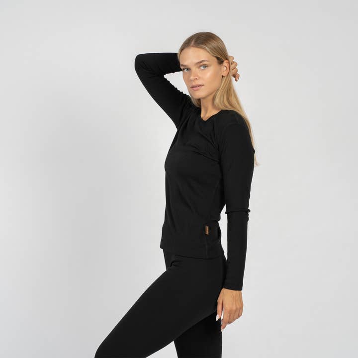 menique - Wholesale Lounge Set - Women's - Women's Thermal Merino Base Layer Long Sleeve Set Black16