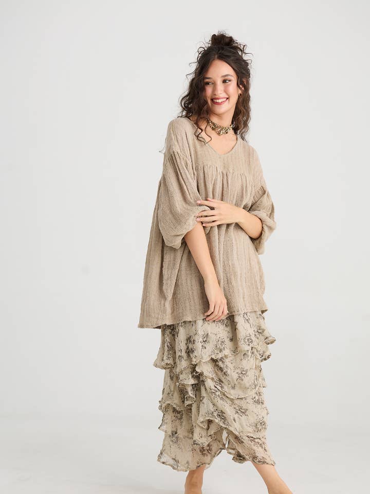 WOMEN'S - Sahara Linen top. Desert Sand for wholesale by Miss Rose Sister Violet
