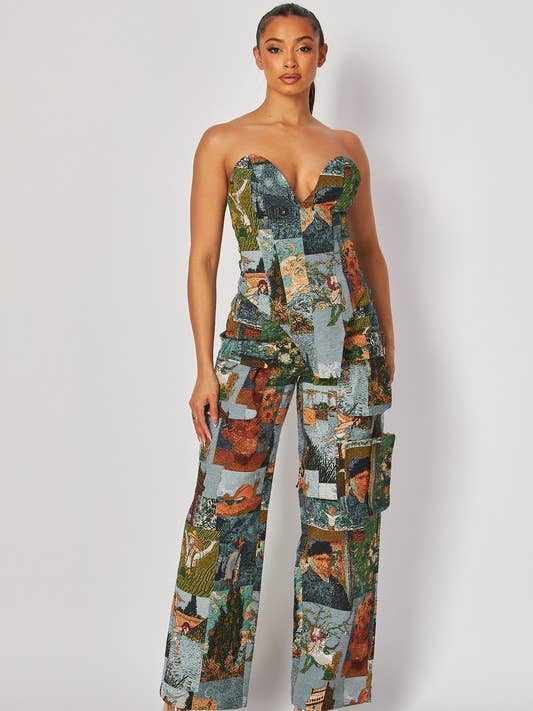 GET LOST sæt med multifarvet stropløs corset-top og matchende bukser med knaplukning for engroshandel hos RED VELVET