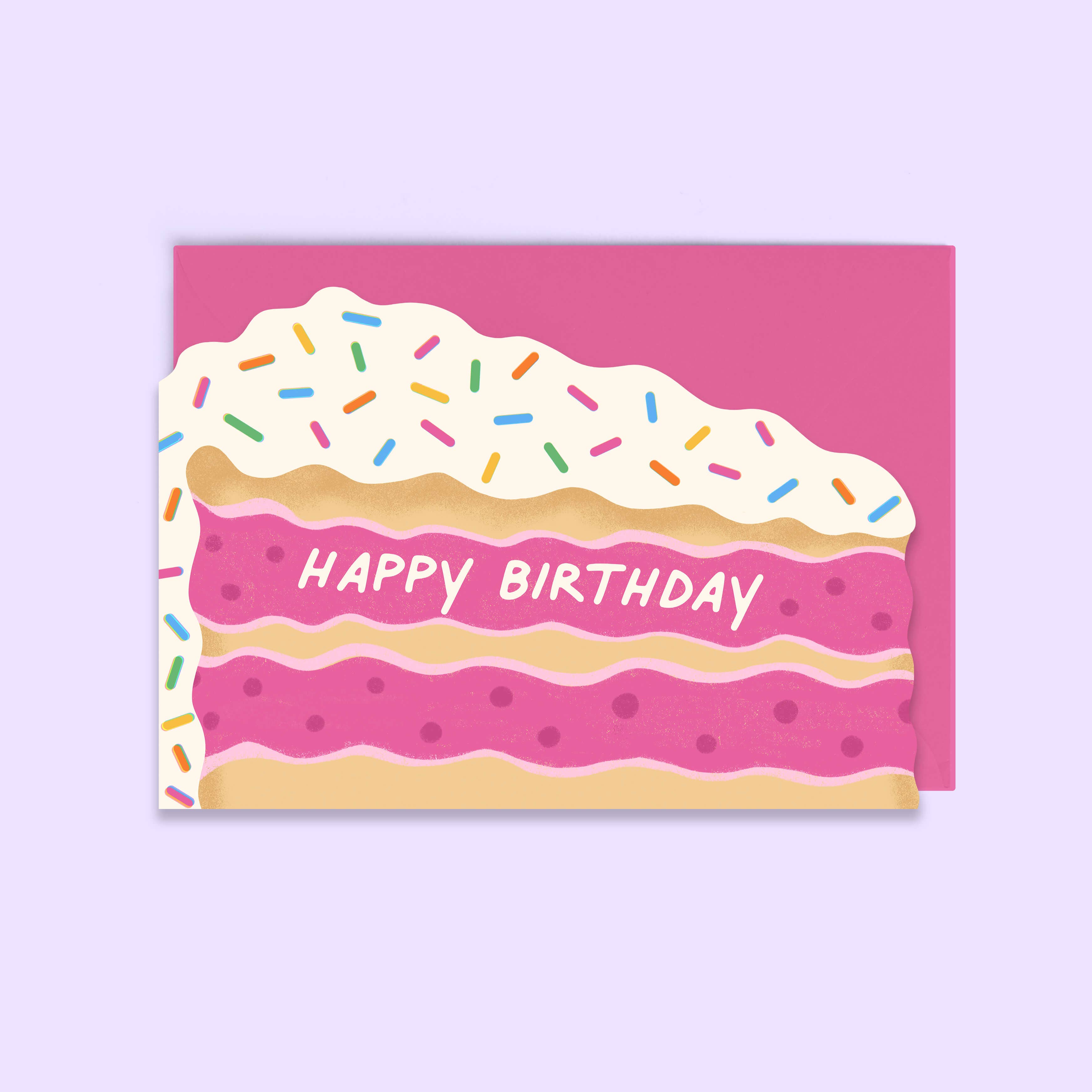 Tikkled Pink - Wholesale Birthday Card - Happy Birthday Funfetti Cake Slice Card | Shaped Card