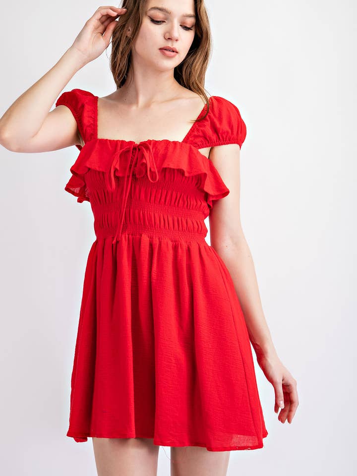 Td1780 Cotton Voile Smocked Mini Dress With Ruffle Neckline for wholesale by Edit by Nine