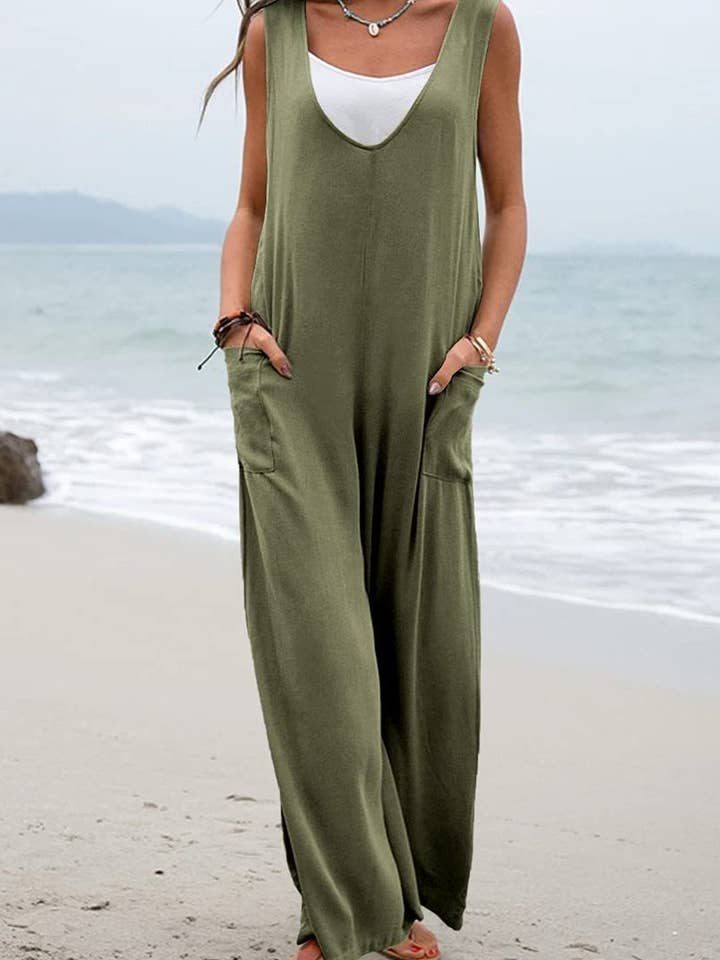 NINEXIS - Wholesale Jumpsuit - Women's - CWSJS1433_SOLID COLOR LOOSE POCKET SLEEVELESS JUMPSUIT6