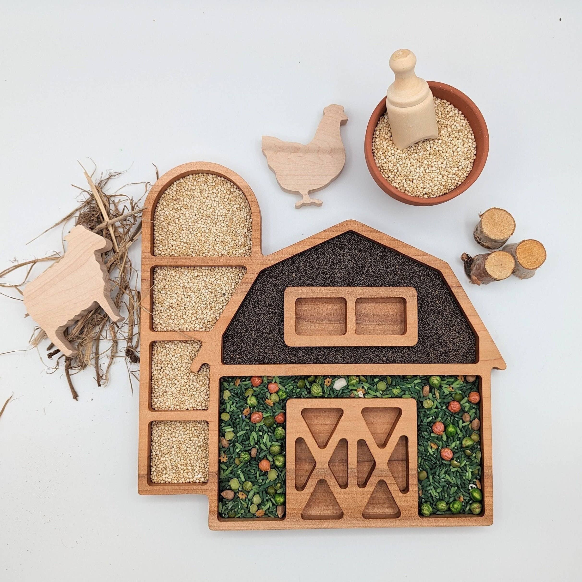 Carved Together Co – Brinquedo de madeira - Crianças por atacado – Bandeja Sensorial Fazenda - Grande0