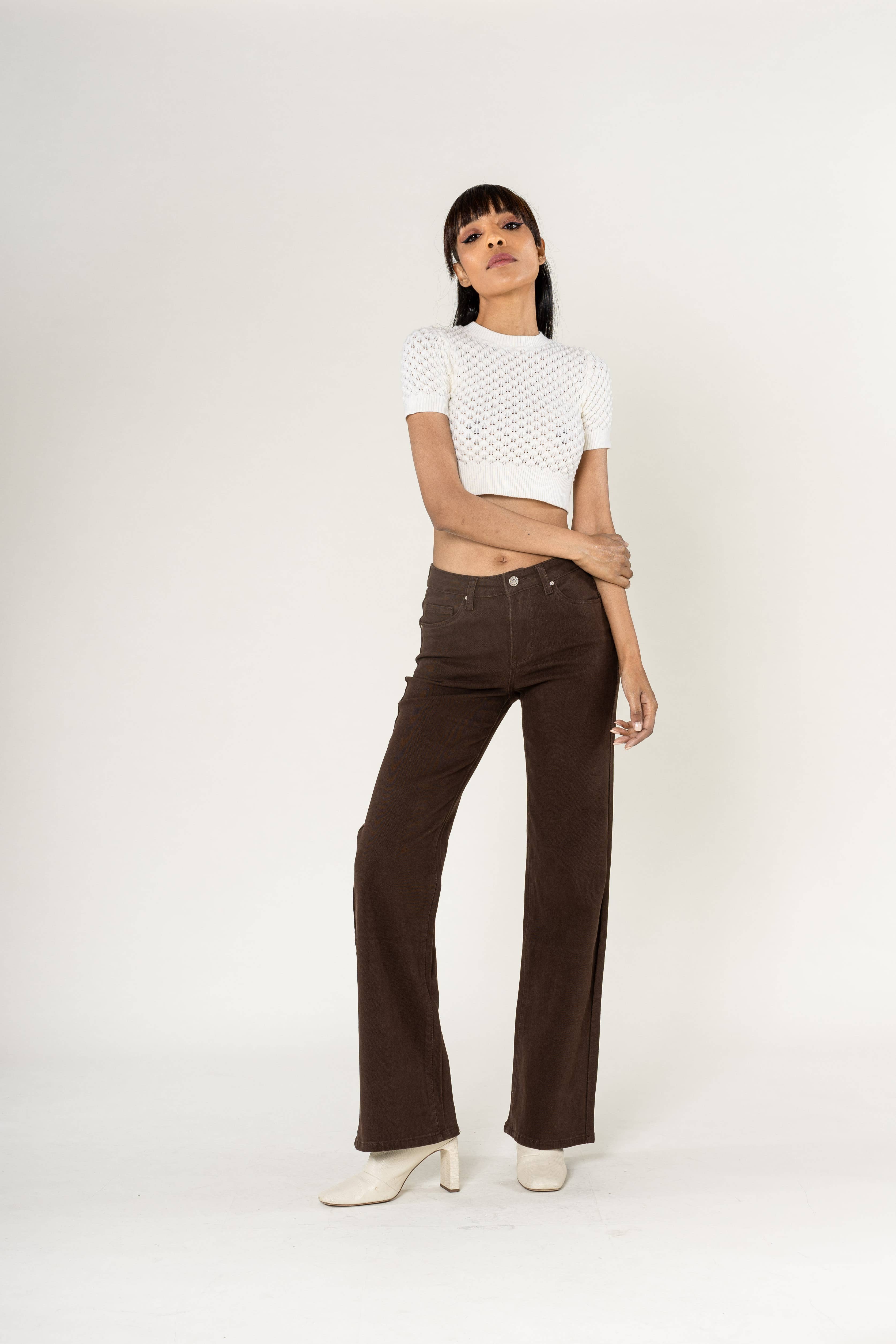 Nina Carter - Vendita all'ingrosso Jeans - Donna - Jeans a vita alta a zampa con tessuto elasticizzato P08033