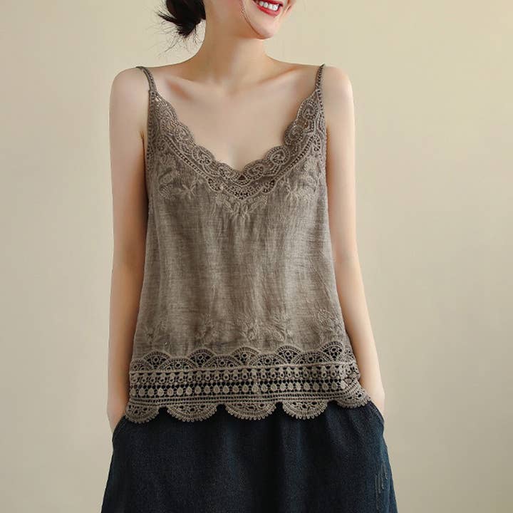 Hope & Sunshine - Wholesale Camisole - Women's - Lace Trim Camisole Stone Wash Tank Top
