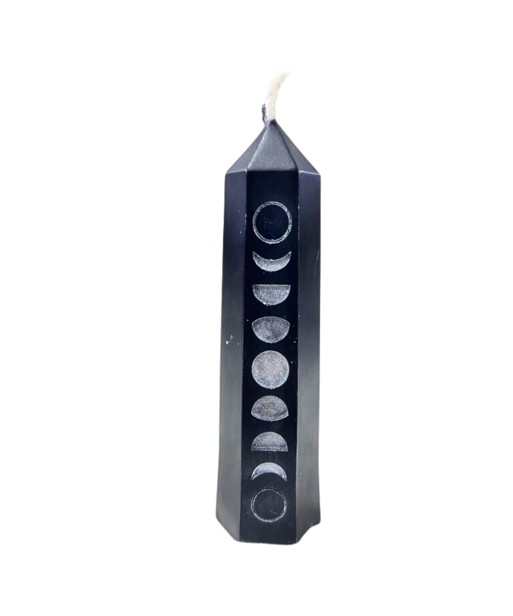 Freedom Rocks - Wholesale Novelty Candle - Moon Phase Black Crystal Tower Beeswax Candle1