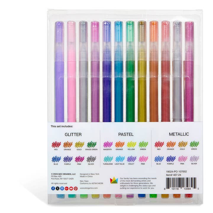KINGART - Wholesale Pen - Gel Pens 24 Glitter, Metallic & Pastel Colors7