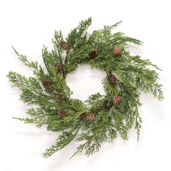 Saybrook Lane - Wholesale Wreath - Western Cedar & Pinecone Candle Ring, 6.5"