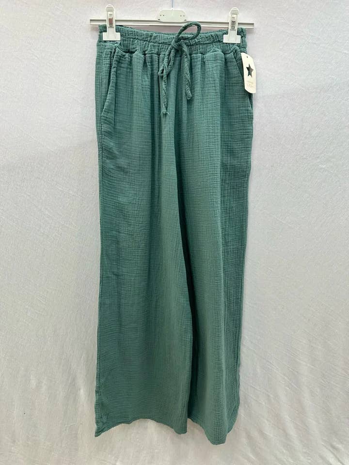 Mimi & Gogo - Wholesale Pants - Women's - Cotton gauze pants with pockets @5375_PGazePoches19